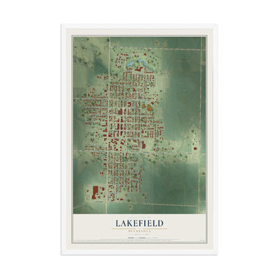 Map of Lakefield, Minnesota, 12 x 18 inch print in a white wood frame