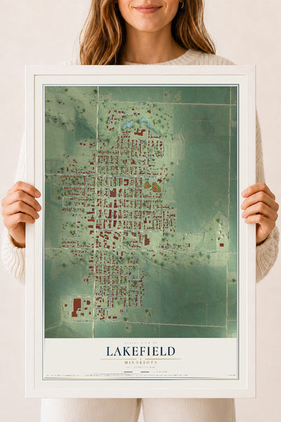 Map of Lakefield, Minnesota, 18 x 24 inch print in a white wood frame