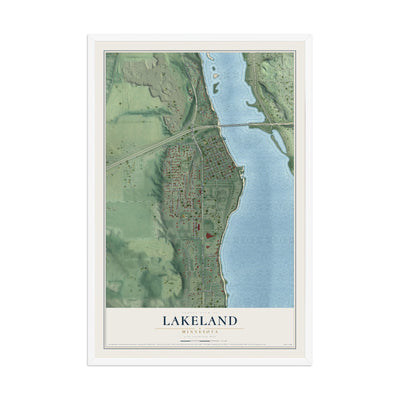 Map of Lakeland, Minnesota, 12 x 18 inch print in a white wood frame