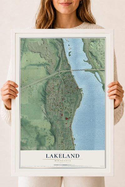 Map of Lakeland, Minnesota, 18 x 24 inch print in a white wood frame