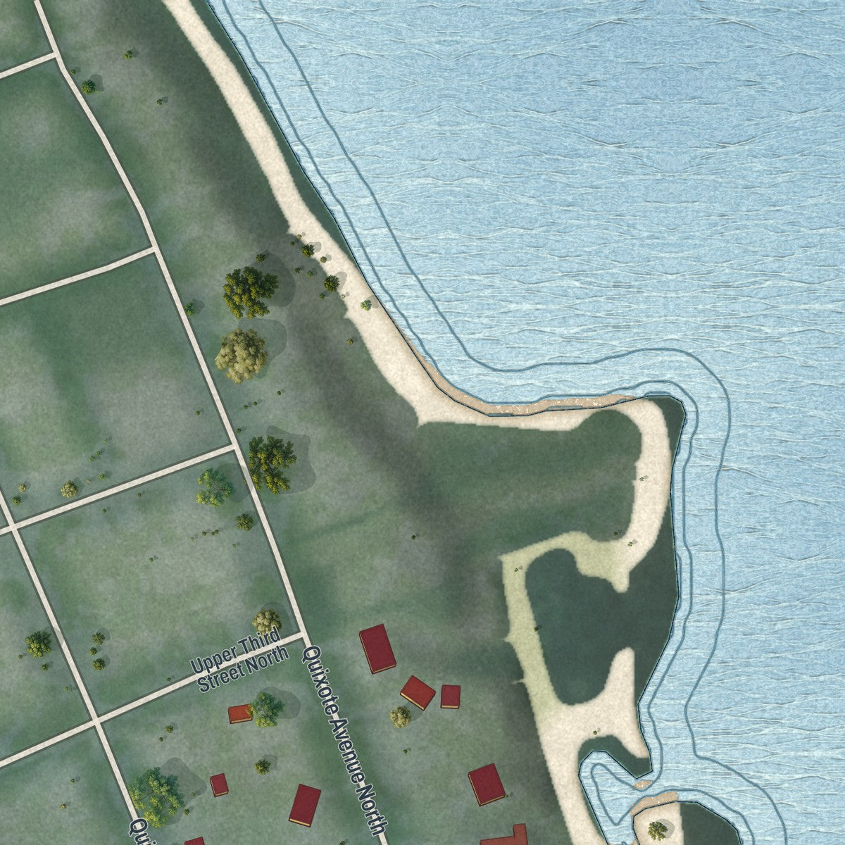 Second close-up of the map of Lakeland Shores, Minnesota print showing more streets and buildings