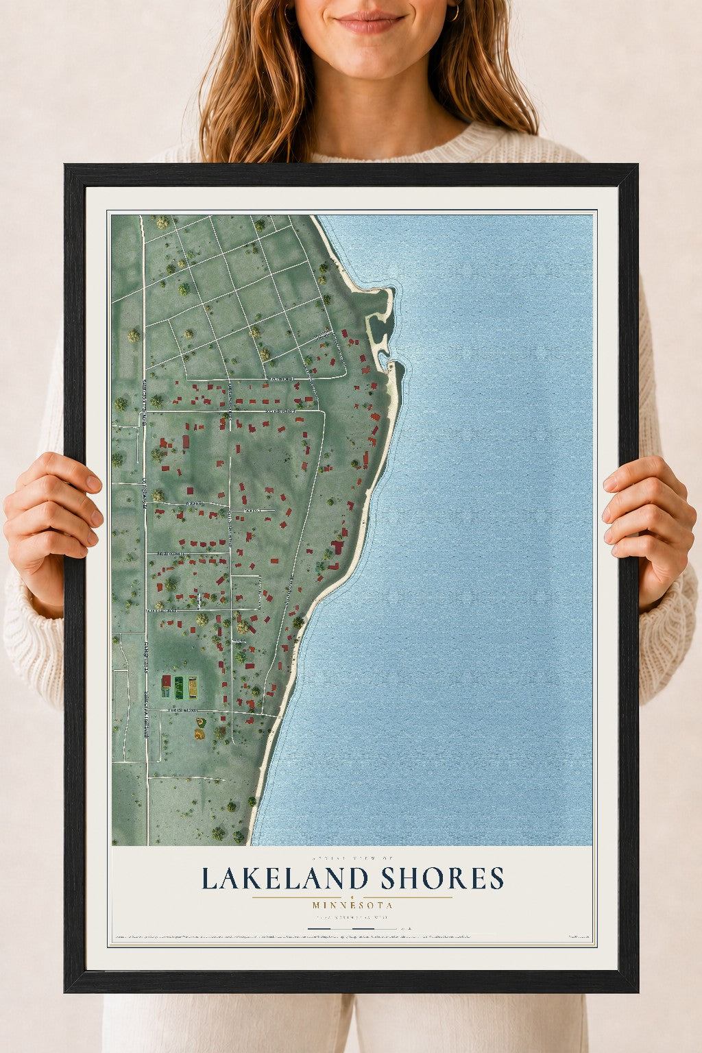 Map of Lakeland Shores, Minnesota, 18 x 24 inch print in a black wood frame
