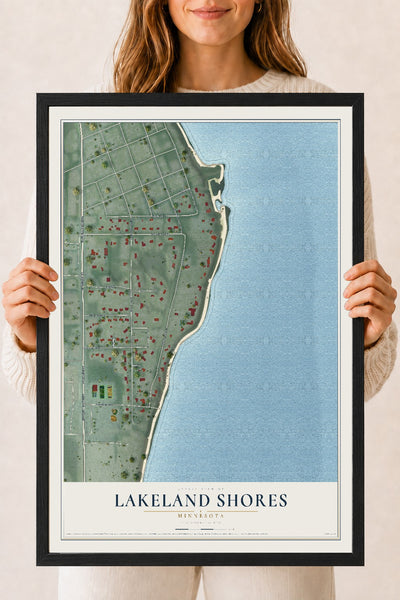 Map of Lakeland Shores, Minnesota, 18 x 24 inch print in a black wood frame