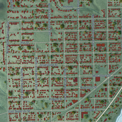 Close-up of the map of Lakeside-Lester Park, Minnesota print showing street and building detail