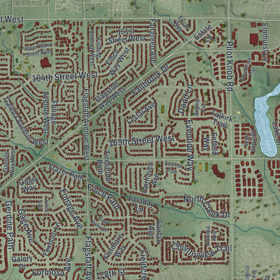 Close-up of the map of Lakeville, Minnesota print showing street and building detail