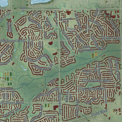 Second close-up of the map of Lakeville, Minnesota print showing more streets and buildings