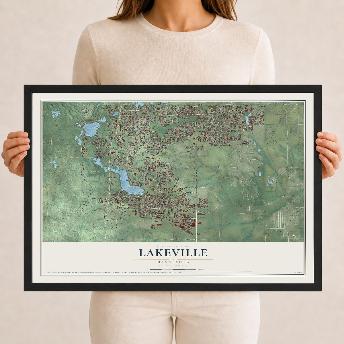 Map of Lakeville, Minnesota, 12 x 18 inch print in a black wood frame