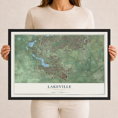 Map of Lakeville, Minnesota, 12 x 18 inch print in a black wood frame
