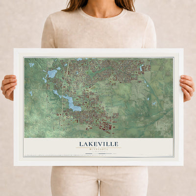 Map of Lakeville, Minnesota, 12 x 18 inch print in a white wood frame