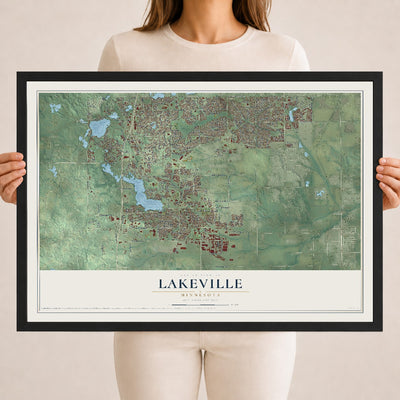 Map of Lakeville, Minnesota, 18 x 24 inch print in a black wood frame