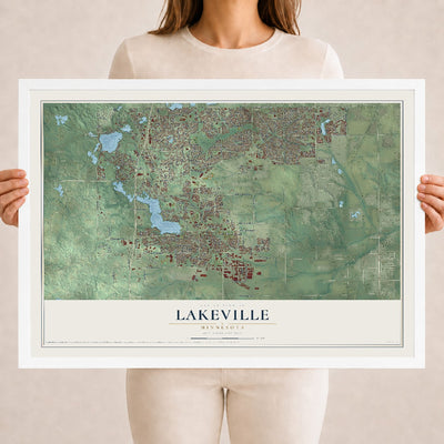 Map of Lakeville, Minnesota, 18 x 24 inch print in a white wood frame
