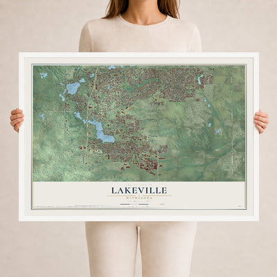Map of Lakeville, Minnesota, 24 x 36 inch print in a white wood frame
