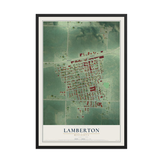 Map of Lamberton, Minnesota, 12 x 18 inch print in a black wood frame