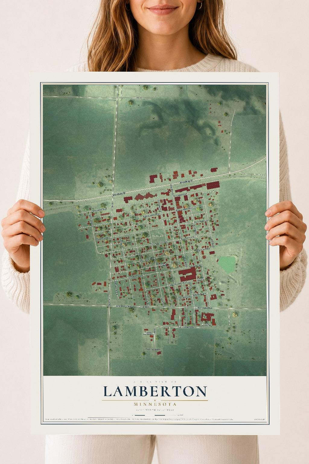 Map of Lamberton, Minnesota, 18 x 24 inch unframed archival matte print