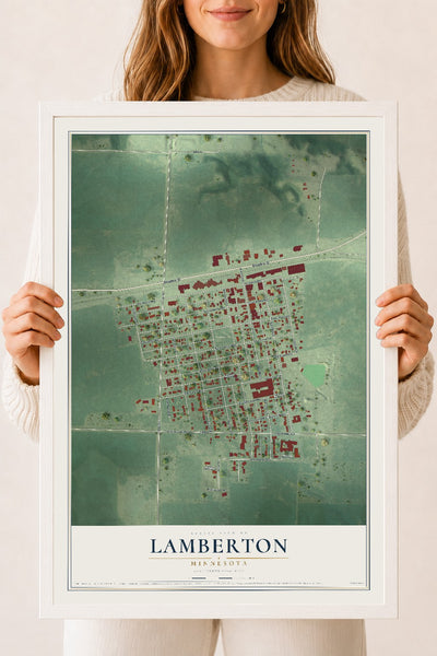 Map of Lamberton, Minnesota, 18 x 24 inch print in a white wood frame