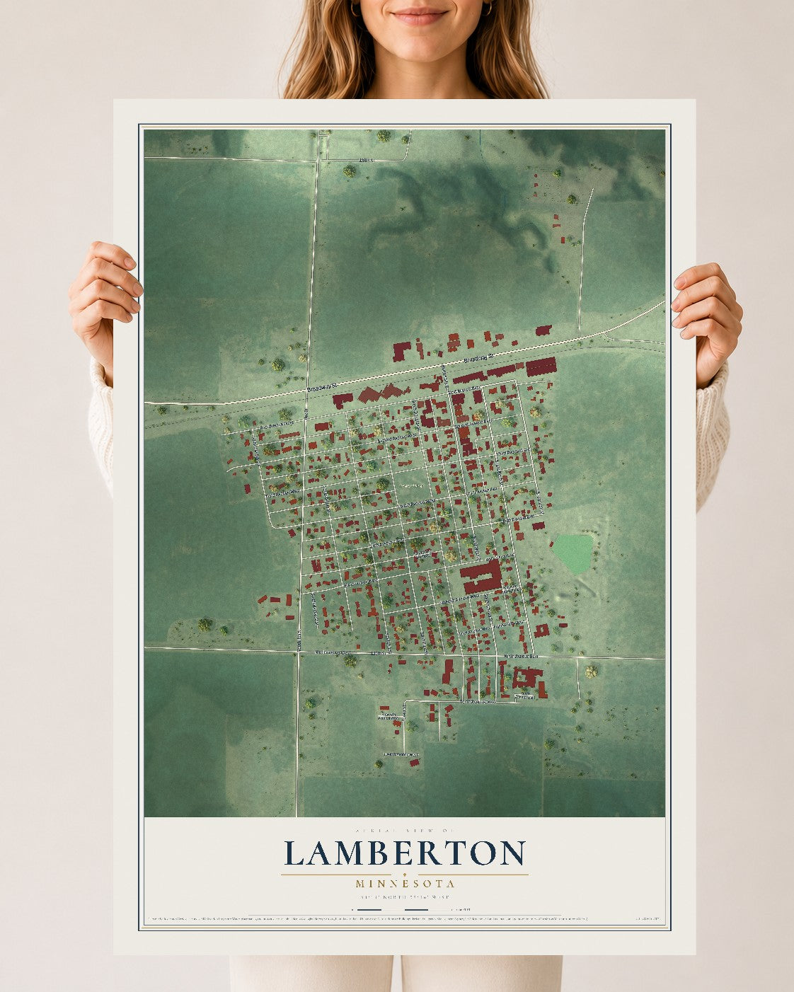 Map of Lamberton, Minnesota, 24 x 36 inch unframed archival matte print
