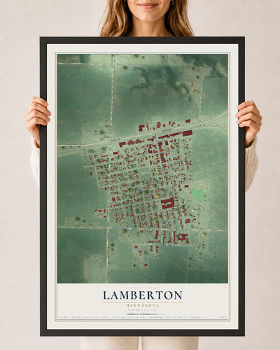 Map of Lamberton, Minnesota, 24 x 36 inch print in a black wood frame