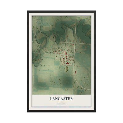 Map of Lancaster, Minnesota, 12 x 18 inch print in a black wood frame