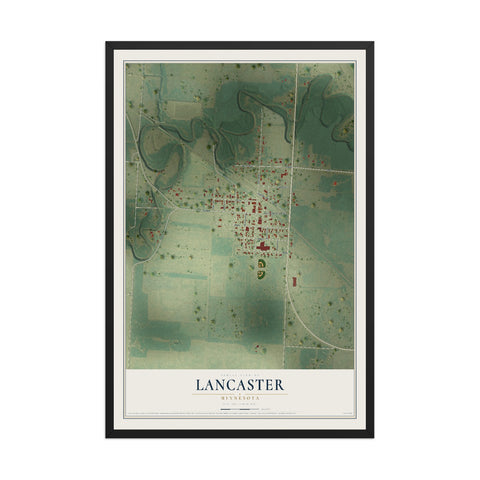 Map of Lancaster, Minnesota, 12 x 18 inch print in a black wood frame