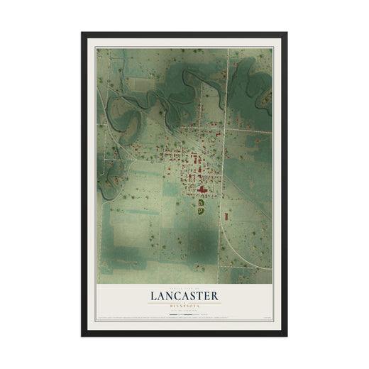 Map of Lancaster, Minnesota, 12 x 18 inch print in a black wood frame