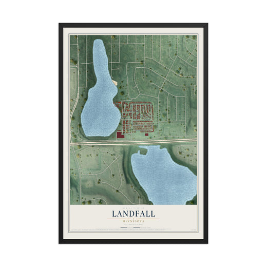 Map of Landfall, Minnesota, 12 x 18 inch print in a black wood frame