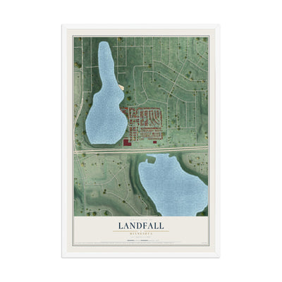 Map of Landfall, Minnesota, 12 x 18 inch print in a white wood frame