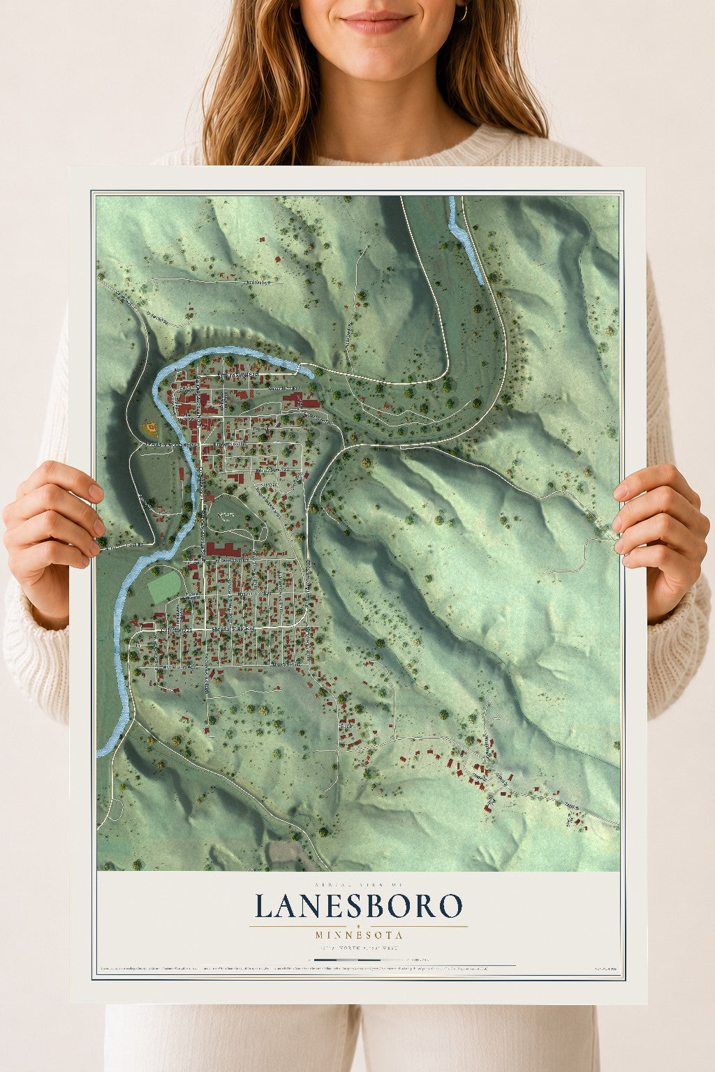 Map of Lanesboro, Minnesota, 18 x 24 inch unframed archival matte print