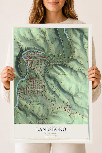 Map of Lanesboro, Minnesota, 18 x 24 inch unframed archival matte print