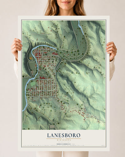 Map of Lanesboro, Minnesota, 24 x 36 inch unframed archival matte print