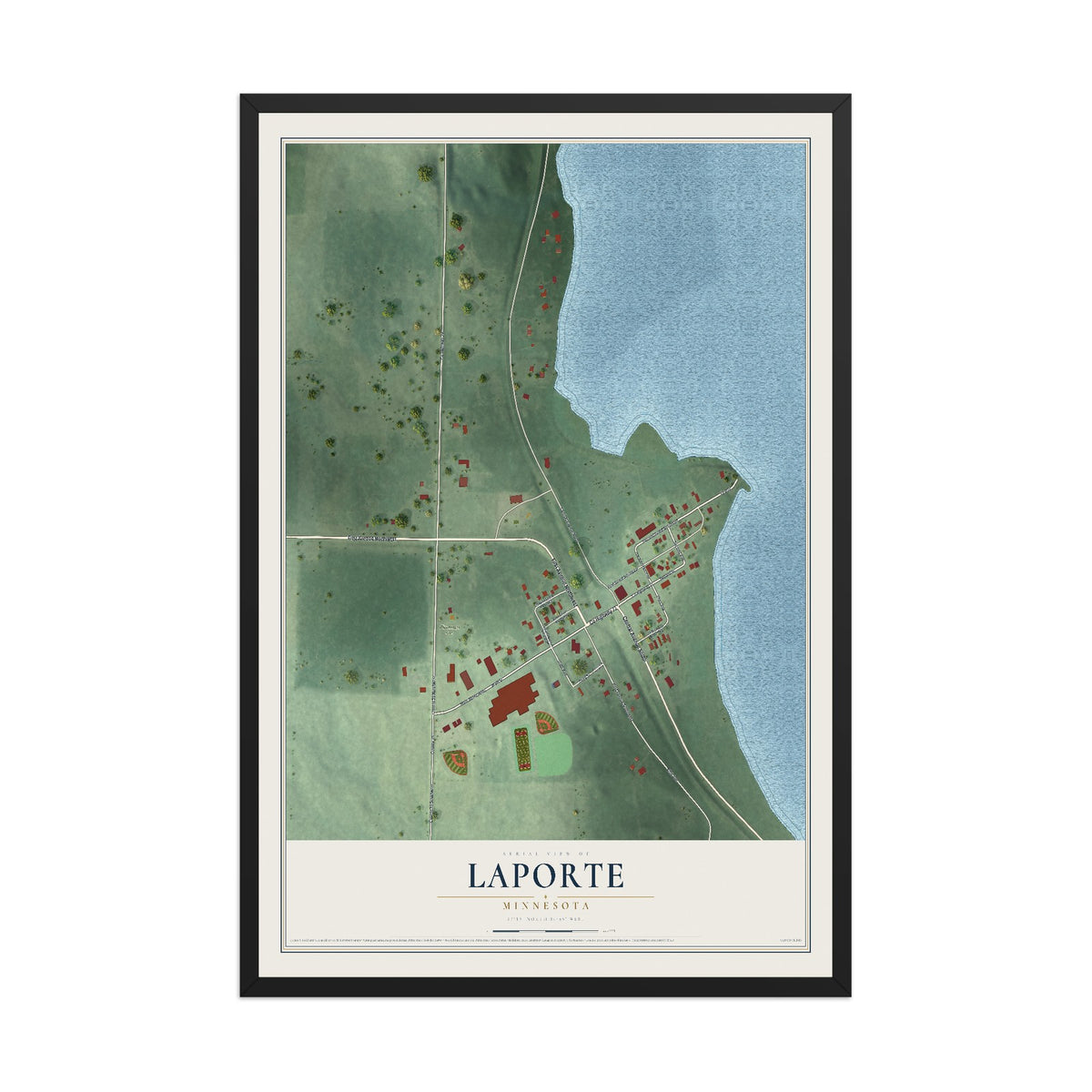 Map of Laporte, Minnesota, 12 x 18 inch print in a black wood frame