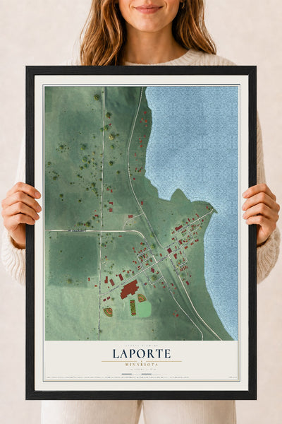 Map of Laporte, Minnesota, 18 x 24 inch print in a black wood frame