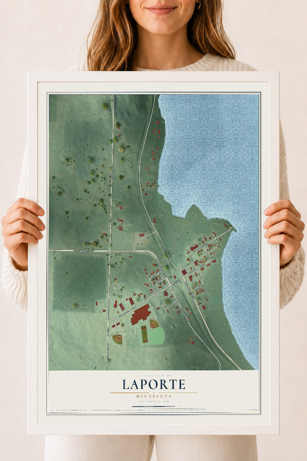 Map of Laporte, Minnesota, 18 x 24 inch print in a white wood frame