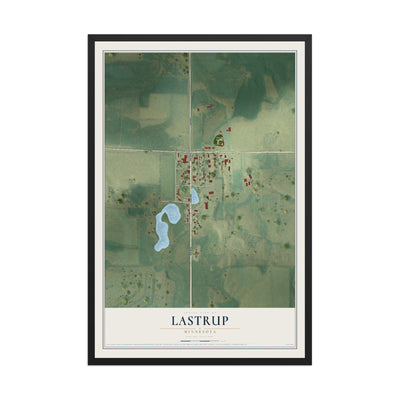 Map of Lastrup, Minnesota, 12 x 18 inch print in a black wood frame