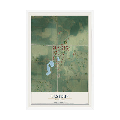 Map of Lastrup, Minnesota, 12 x 18 inch print in a white wood frame