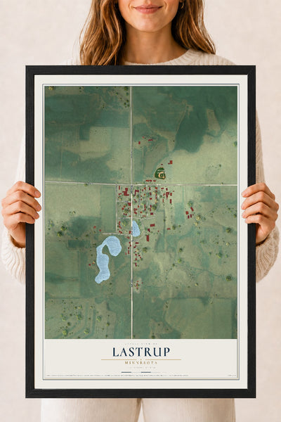 Map of Lastrup, Minnesota, 18 x 24 inch print in a black wood frame