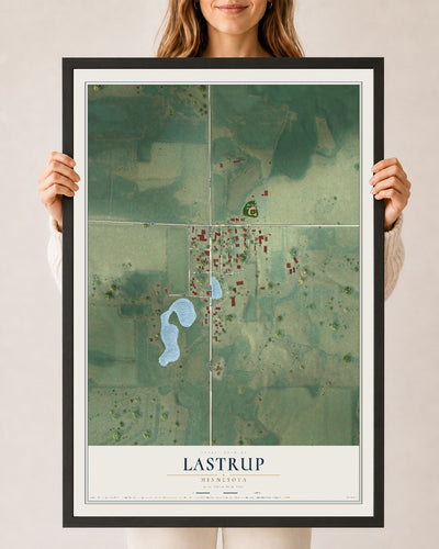 Map of Lastrup, Minnesota, 24 x 36 inch print in a black wood frame