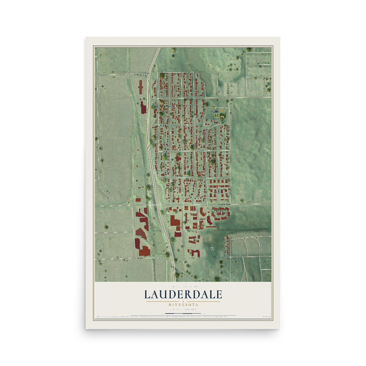 Map of Lauderdale, Minnesota, 12 x 18 inch unframed archival matte print