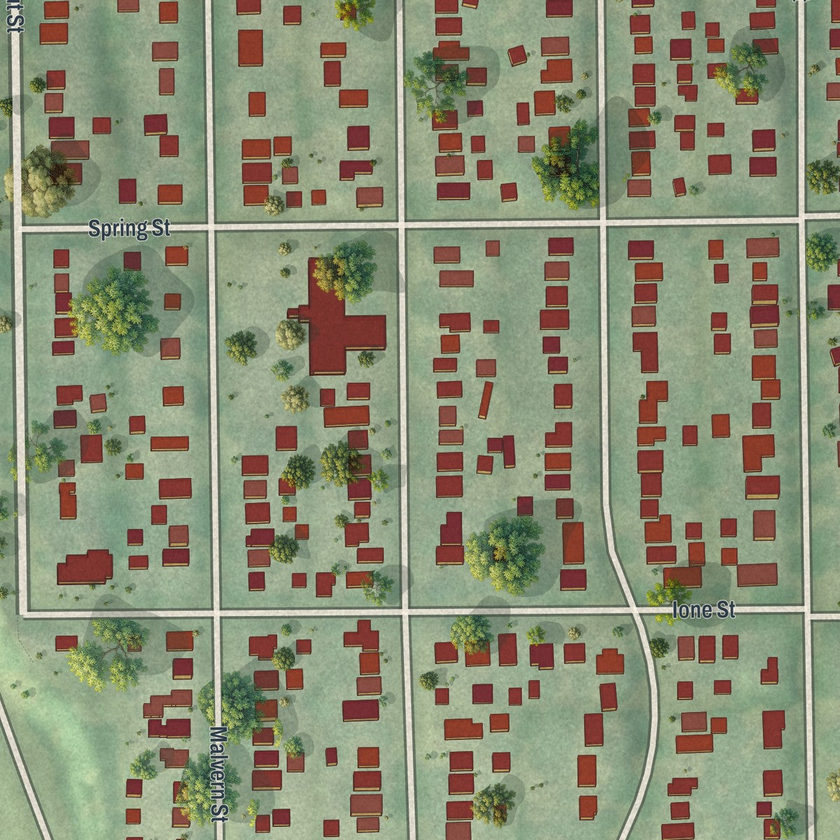 Close-up of the map of Lauderdale, Minnesota print showing street and building detail