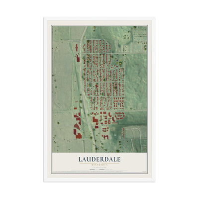 Map of Lauderdale, Minnesota, 12 x 18 inch print in a white wood frame