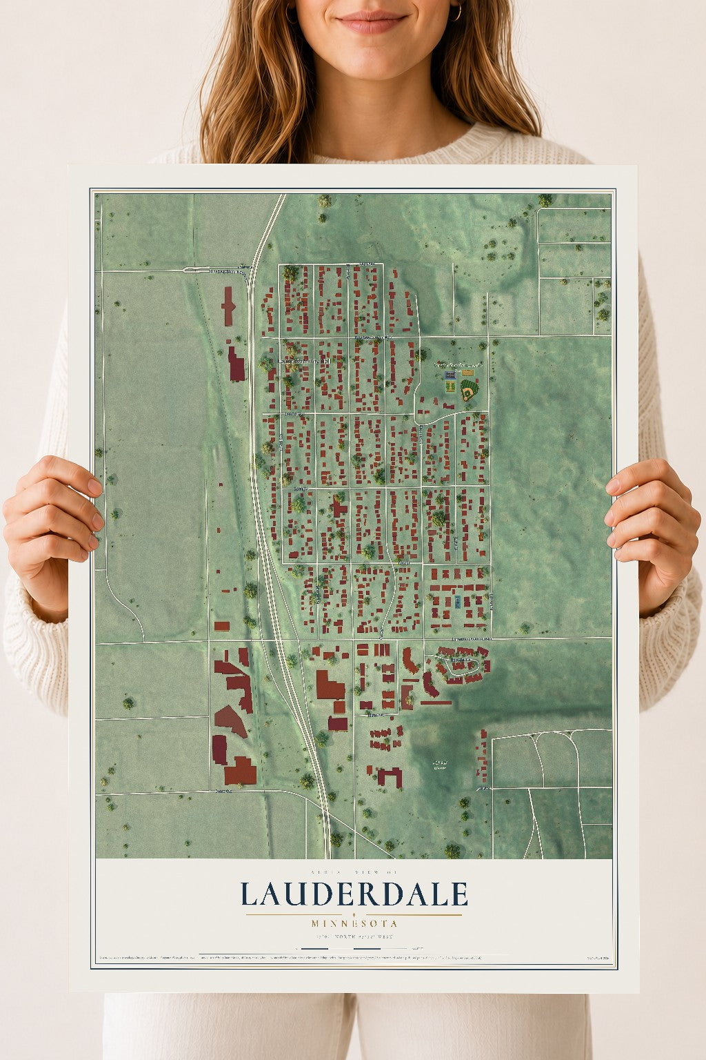 Map of Lauderdale, Minnesota, 18 x 24 inch unframed archival matte print