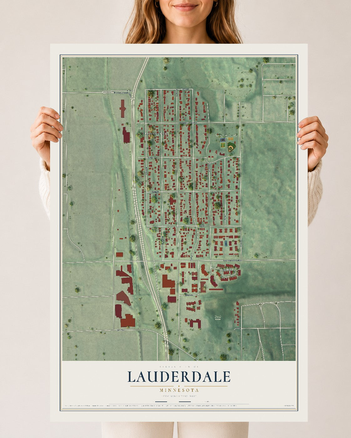 Map of Lauderdale, Minnesota, 24 x 36 inch unframed archival matte print