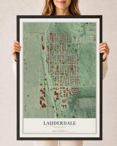 Map of Lauderdale, Minnesota, 24 x 36 inch print in a black wood frame