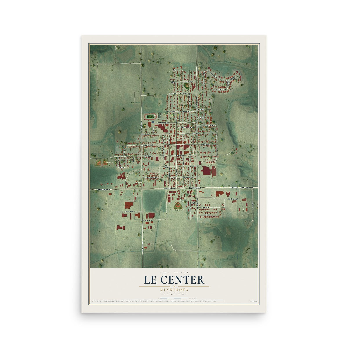 Map of Le Center, Minnesota, 12 x 18 inch unframed archival matte print