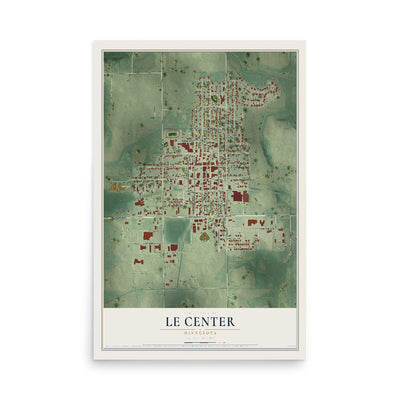 Map of Le Center, Minnesota, 12 x 18 inch unframed archival matte print