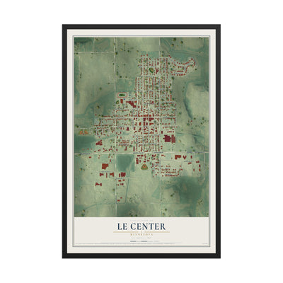 Map of Le Center, Minnesota, 12 x 18 inch print in a black wood frame