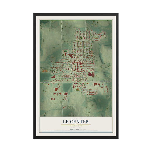 Map of Le Center, Minnesota, 12 x 18 inch print in a black wood frame