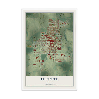 Map of Le Center, Minnesota, 12 x 18 inch print in a white wood frame