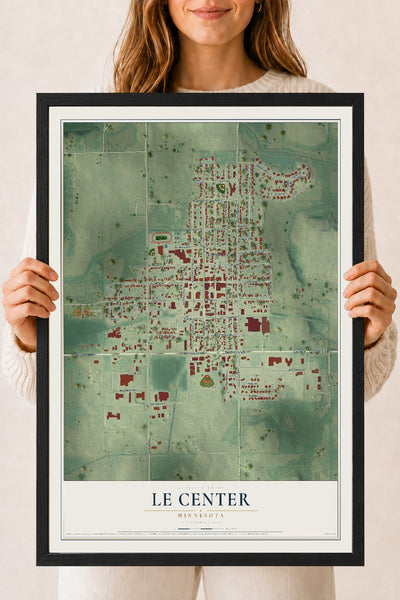 Map of Le Center, Minnesota, 18 x 24 inch print in a black wood frame