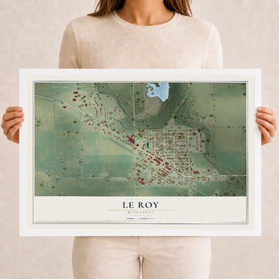 Map of Le Roy, Minnesota, 12 x 18 inch print in a white wood frame