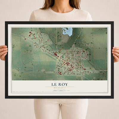 Map of Le Roy, Minnesota, 18 x 24 inch print in a black wood frame